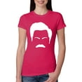 thumbnail image 1 of Wild Bobby, White Parks and Rec Fans Ron Swanson Mustache Face Silhouette, Pop Culture, Women Slim Fit Junior Tee, Raspberry, Medium, 1 of 4