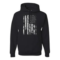 Wild Bobby, White United States Flag Distressed USA, Americana/American Pride, Unisex Graphic Hoodie Sweatshirt, Black, Small