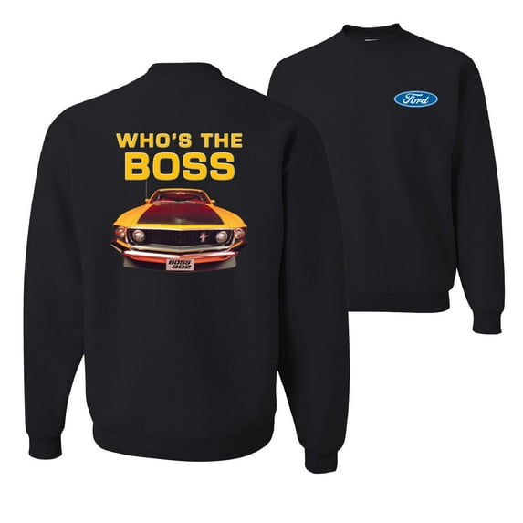 Wild Bobby, Who's The Boss Yellow 1969 Mustang 302, Cars and Trucks, Front and Back Unisex Crewneck Graphic Sweatshirt, Black, Small