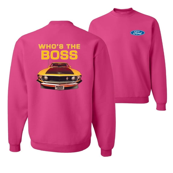 Wild Bobby, Who's The Boss Yellow 1969 Mustang 302, Cars and Trucks, Front and Back Unisex Crewneck Graphic Sweatshirt, Fuschia, 4X-Large