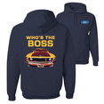 thumbnail image 1 of Wild Bobby, Who's the Boss Yellow 1969 Mustang 302 F&B Front & Back Cars Hoodie Sweatshirt, 1 of 1