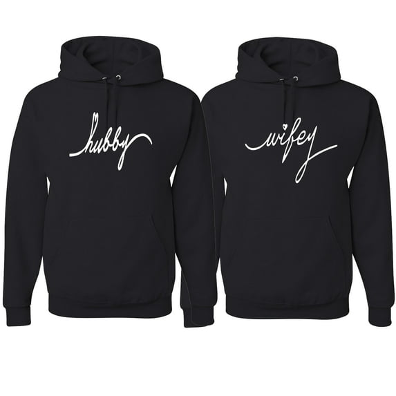 Wild Bobby, Wifey Hubby Cute Wife Husband Cute Gift His and Hers Matching Couples Hoodies Sweater Set, Black, Mens L-Womens 2XL
