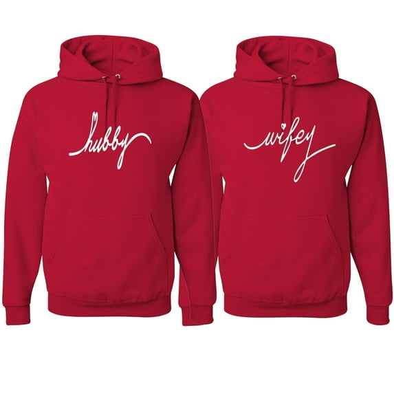 Wild Bobby, Wifey Hubby Cute Wife Husband Cute Gift His and Hers Matching Couples Hoodies Sweater Set, Red, Mens L-Womens L