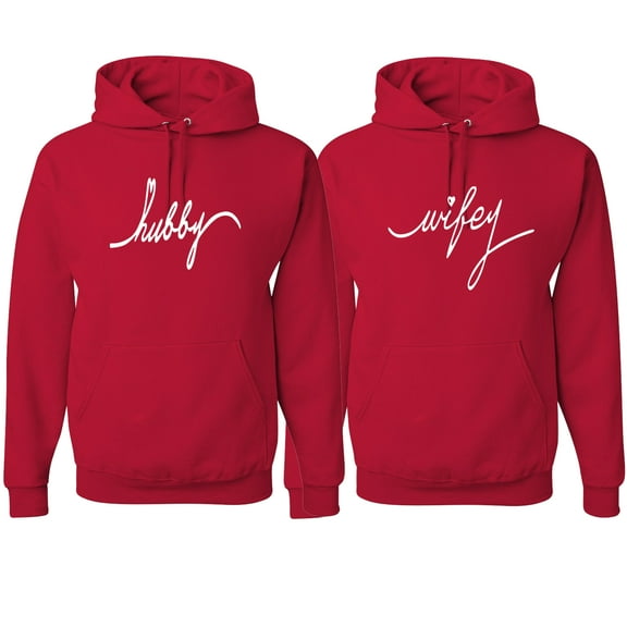 Wild Bobby, Wifey Hubby Cute Wife Husband Cute Gift His and Hers Matching Couples Hoodies Sweater Set, Red, Mens L-Womens M