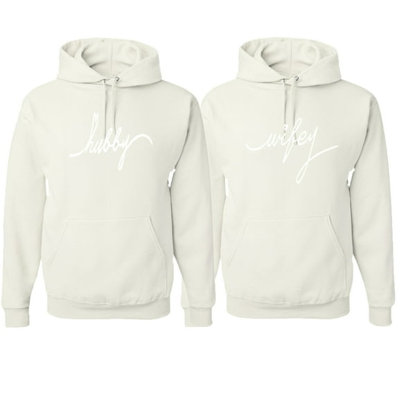 Wild Bobby, Wifey Hubby Cute Wife Husband Cute Gift His and Hers Matching Couples Hoodies Sweater Set, White, Mens 2XL-Womens 2XL