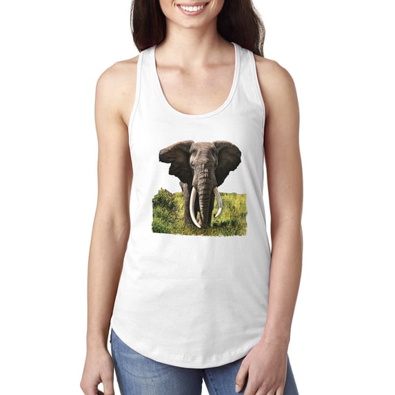 Wild Bobby, Wild African Forest Elephant Nature Fashion Ladies Racerback Tank Top, White, Large