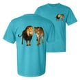 thumbnail image 1 of Wild Bobby, Wild African Lion and Cheetah, Animal Lover, Front and Back Garment-Dyed Short Sleeve Tees, Blue Lagoon, Small, 1 of 3