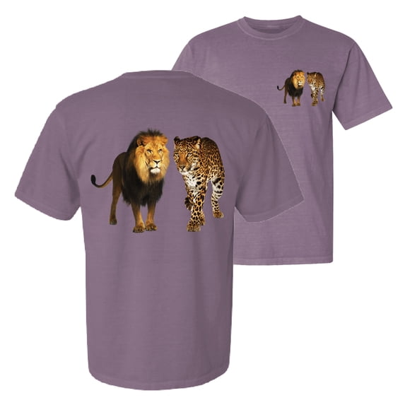 Wild Bobby, Wild African Lion and Cheetah, Animal Lover, Front and Back Garment-Dyed Short Sleeve Tees, Rosewood, Medium