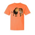 thumbnail image 1 of Wild Bobby, Wild African Lion and Cheetah, Animal Lover, Garment-Dyed Washed Look Short Sleeve T-Shirt, Neon Orange, Medium, 1 of 3