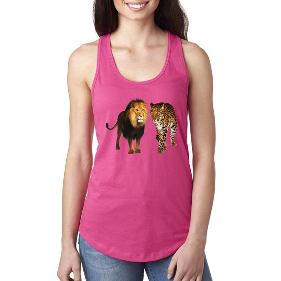 Wild Bobby, Wild African Lion and Cheetah Fashion Ladies Racerback Tank Top, Raspberry, Small