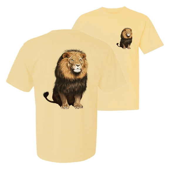 Wild Bobby, Wild Bobby Cute Sitting African Lion, Animal Lover, Front and Back Garment-Dyed Short Sleeve Tees, Banana, 2XL