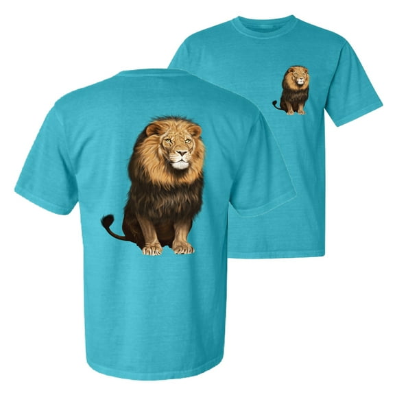 Wild Bobby, Wild Bobby Cute Sitting African Lion, Animal Lover, Front and Back Garment-Dyed Short Sleeve Tees, Blue Lagoon, Small