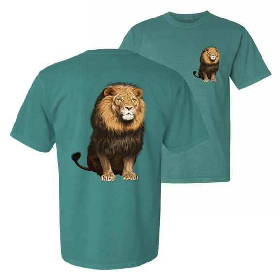 Wild Bobby, Wild Bobby Cute Sitting African Lion, Animal Lover, Front and Back Garment-Dyed Short Sleeve Tees, Emerald, X-Large