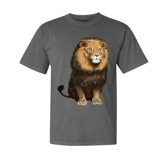 Wild Bobby, Wild Bobby Cute Sitting African Lion, Animal Lover, Garment-Dyed Washed Look Short Sleeve T-Shirt, Charcoal, X-Large
