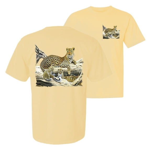 Wild Bobby, Wild Forest Spotted Cheetah Family, Animal Lover, Front and Back Garment-Dyed Short Sleeve Tees, Banana, Small