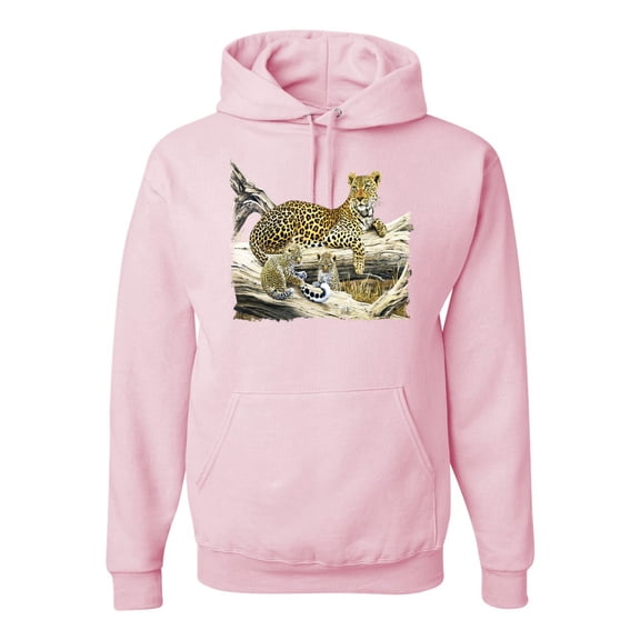 Wild Bobby, Wild Forest Spotted Cheetah Family Fashion Graphic Hoodie Sweatshirt, Light Pink, X-Large
