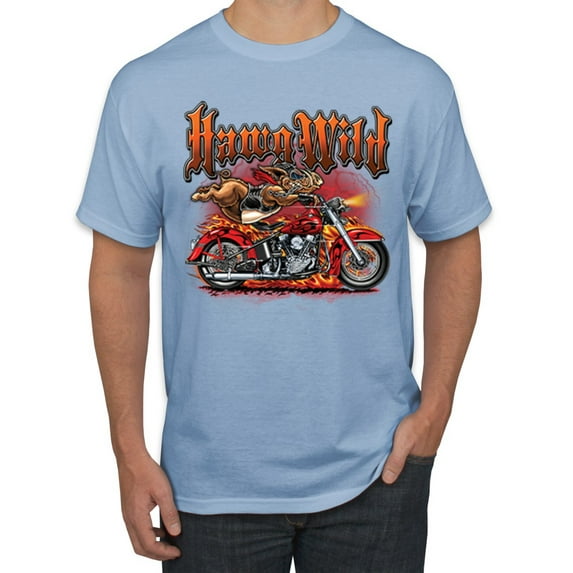 Wild Bobby, Wild Hawg Bike Motorcycle Flaming Cars and Trucks Men's Graphic T-Shirt, Light Blue, Small