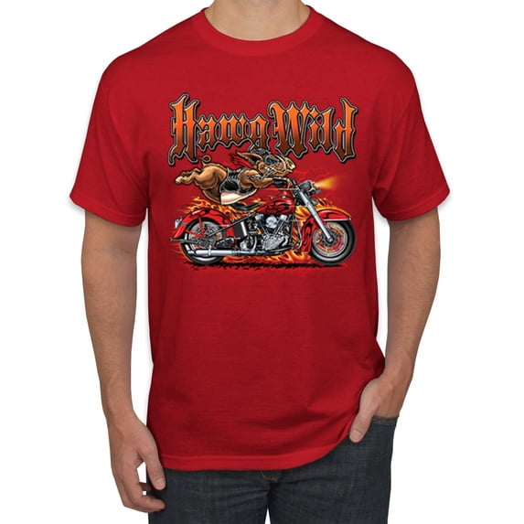 Wild Bobby, Wild Hawg Bike Motorcycle Flaming Cars and Trucks Men's Graphic T-Shirt, Red, 3XL