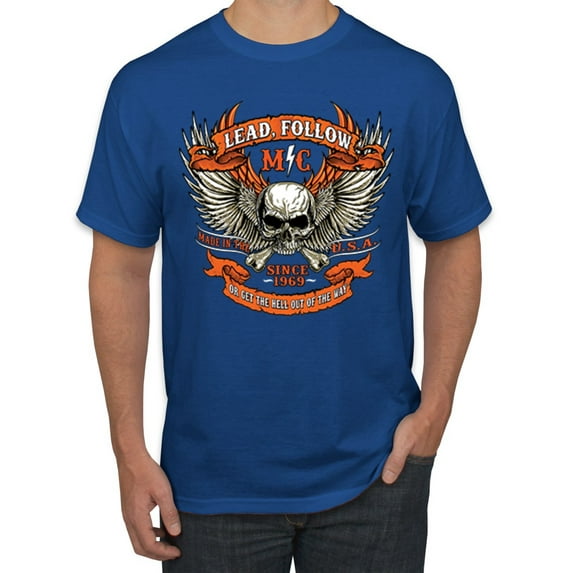 Wild Bobby, Wild Hawg Bike Motorcycle Flaming Cars and Trucks Men's Graphic T-Shirt, Royal, Medium