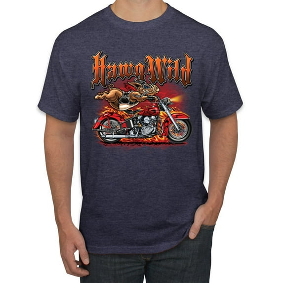 Wild Bobby, Wild Hawg Bike Motorcycle Flaming Cars and Trucks Men's Graphic T-Shirt, Vintage Heather Navy, 4XL