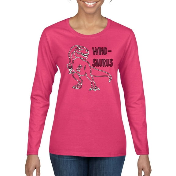 Wild Bobby Winosaurus Dino Women Graphic Long Sleeve Tee