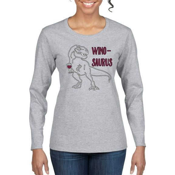 Wild Bobby Winosaurus Dino Women Graphic Long Sleeve Tee