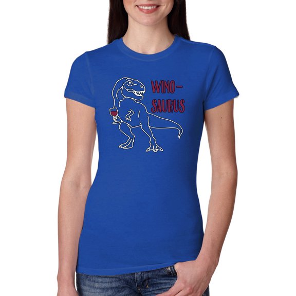 Wild Bobby Winosaurus Dino Women Slim Fit Junior Tee