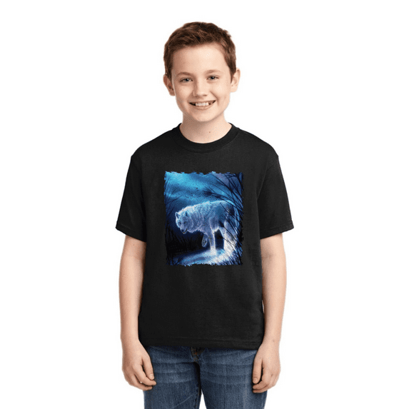 Wild Bobby, Winter Dire Snow Wolf, Animal, Graphic Youth Tees, Medium