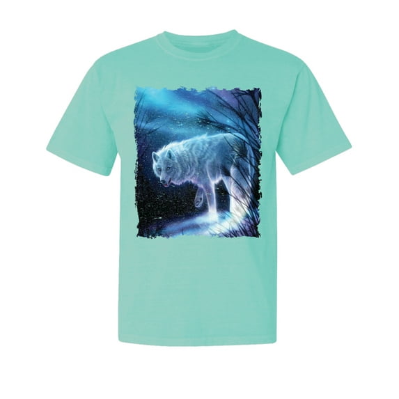 Wild Bobby, Winter Dire Snow Wolf, Animal Lover, Garment-Dyed Washed Look Short Sleeve T-Shirt, Mint, X-Large