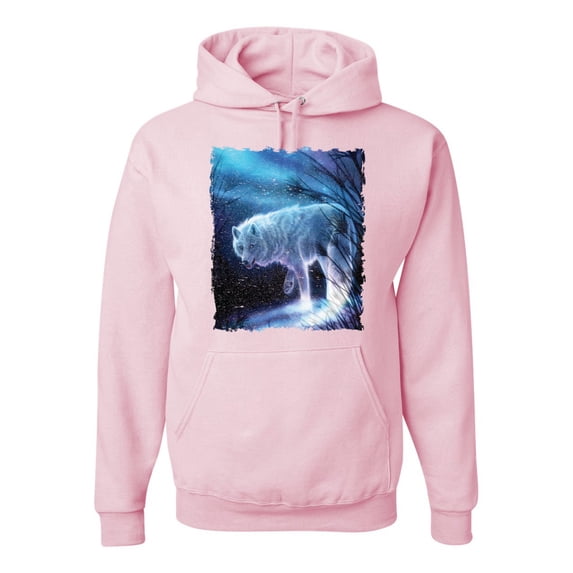 Wild Bobby, Winter Dire Snow Wolf Fashion Graphic Hoodie Sweatshirt, Light Pink, Large