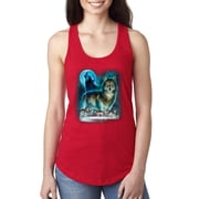 Wild Bobby, Wolf Howling At the Full Moon Wolf Pack Animal Lover Ladies Racerback Tank Top, Red, Medium