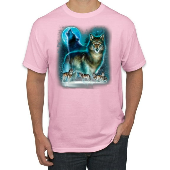 Wild Bobby, Wolf Howling At the Full Moon Wolf Pack Animal Lover Men's Graphic T-Shirt, Light Pink, Small