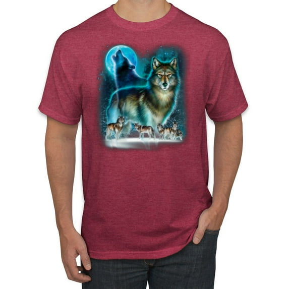 Wild Bobby, Wolf Howling At the Full Moon Wolf Pack Animal Lover Men's Graphic T-Shirt, Vintage Heather Red, 3XL