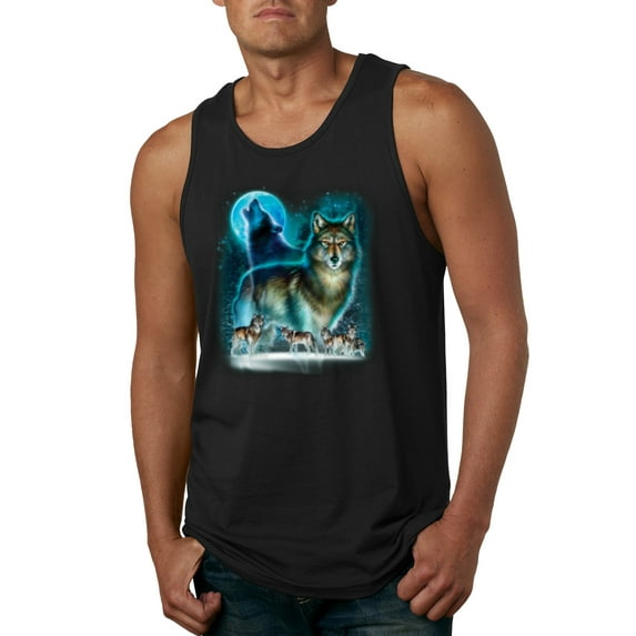 Wild Bobby, Wolf Howling At the Full Moon Wolf Pack Animal Lover Mens Graphic Tank Top, Black, X-Large