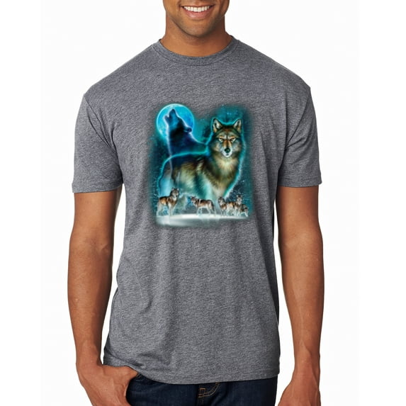 Wild Bobby, Wolf Howling At the Full Moon Wolf Pack Animal Lover Mens Premium Tri Blend T-Shirt, Premium Heather, X-Large