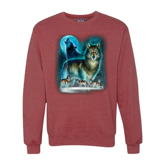 Wild Bobby, Wolf Howling At the Full Moon Wolf Pack Animal Lover Unisex Crewneck Graphic Sweatshirt, Vintage Heather Red, X-Large