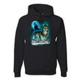 thumbnail image 1 of Wild Bobby, Wolf Howling At the Full Moon Wolf Pack Animal Lover Unisex Graphic Hoodie Sweatshirt, Black, Small, 1 of 3