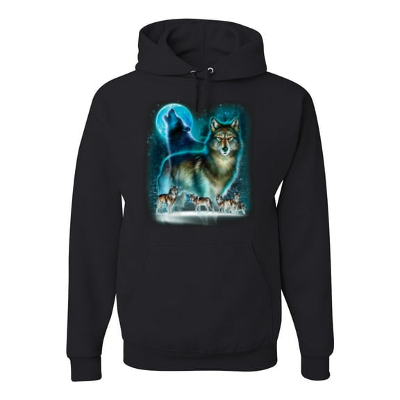 Wild Bobby, Wolf Howling At the Full Moon Wolf Pack Animal Lover Unisex Graphic Hoodie Sweatshirt, Black, Small