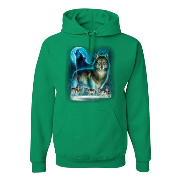 Wild Bobby, Wolf Howling At the Full Moon Wolf Pack Animal Lover Unisex Graphic Hoodie Sweatshirt, Kelly, Medium