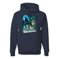thumbnail image 1 of Wild Bobby, Wolf Howling At the Full Moon Wolf Pack Animal Lover Unisex Graphic Hoodie Sweatshirt, Navy, Large, 1 of 3