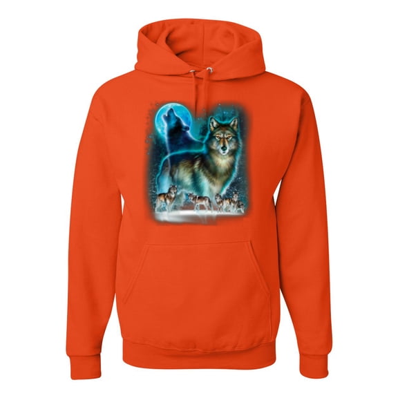 Wild Bobby, Wolf Howling At the Full Moon Wolf Pack Animal Lover Unisex Graphic Hoodie Sweatshirt, Orange, 3XL