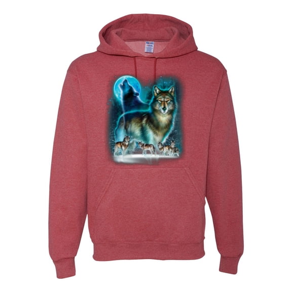 Wild Bobby, Wolf Howling At the Full Moon Wolf Pack Animal Lover Unisex Graphic Hoodie Sweatshirt, Vintage Heather Red, Medium