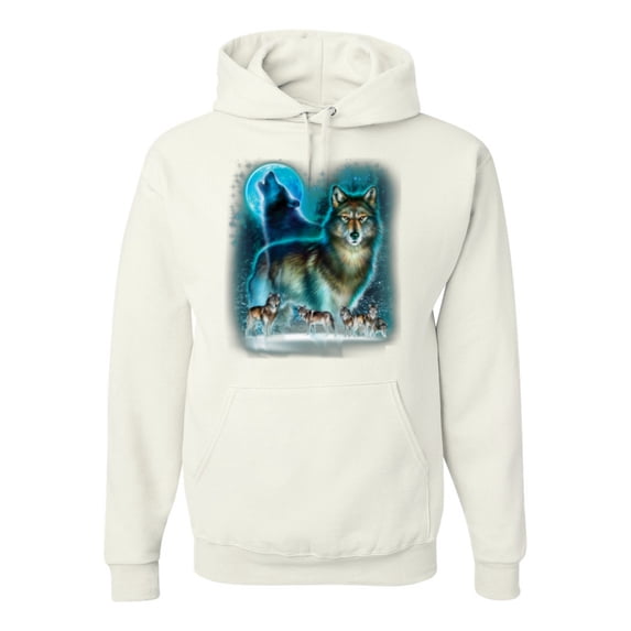 Wild Bobby, Wolf Howling At the Full Moon Wolf Pack Animal Lover Unisex Graphic Hoodie Sweatshirt, White, Small