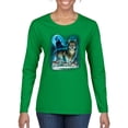 thumbnail image 1 of Wild Bobby, Wolf Howling At the Full Moon Wolf Pack Animal Lover Womens Graphic Long Sleeve T-Shirt, Kelly, 2XL, 1 of 3