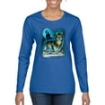 thumbnail image 1 of Wild Bobby, Wolf Howling At the Full Moon Wolf Pack Animal Lover Womens Graphic Long Sleeve T-Shirt, Royal, Large, 1 of 3