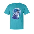 thumbnail image 1 of Wild Bobby, Wolf Howling at The Moon, Animal Lover, Garment-Dyed Washed Look Short Sleeve T-Shirt, Blue Lagoon, Small, 1 of 3