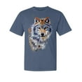 thumbnail image 1 of Wild Bobby, Wolf Oil Painting, Animal Lover, Garment-Dyed Washed Look Short Sleeve T-Shirt, Navy, Small, 1 of 3