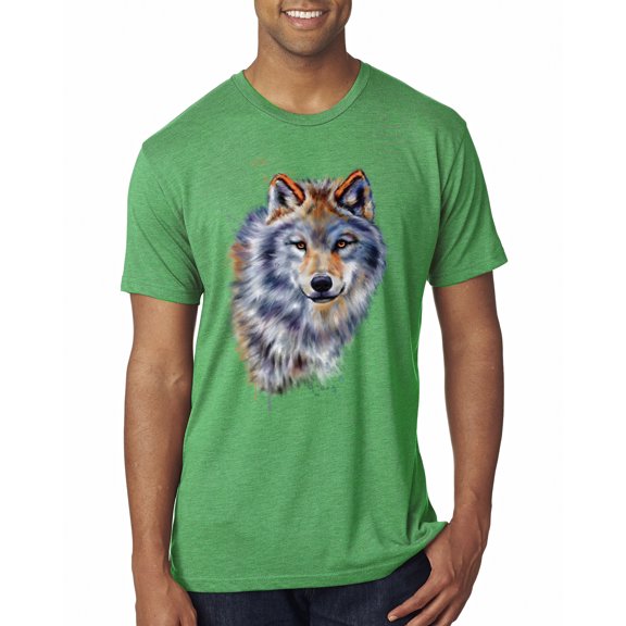 Wild Bobby, Wolf Oil Painting Animal Lover Mens Premium Tri Blend T-Shirt, Envy, Small