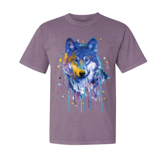 Wild Bobby, Wolf Painting Splatter, Animal Lover, Garment-Dyed Washed Look Short Sleeve T-Shirt, Rosewood, Medium