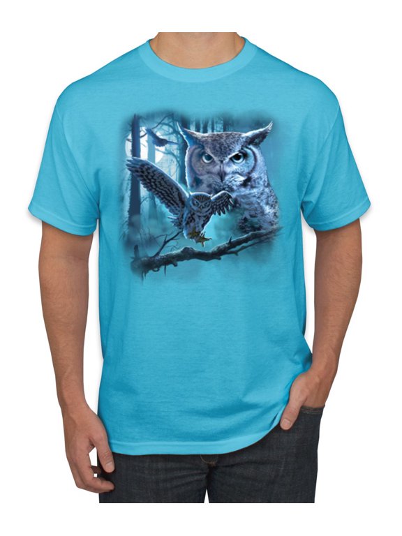 , Wolfpack Running At Night Moon American Flag Animal Lover Men's Graphic T-Shirt, Light Turquoise, Medium